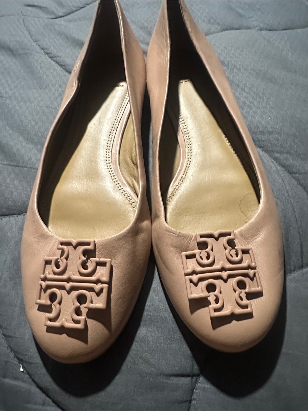 Tory Burch Blush Pink Leather Logo Ballet Flats